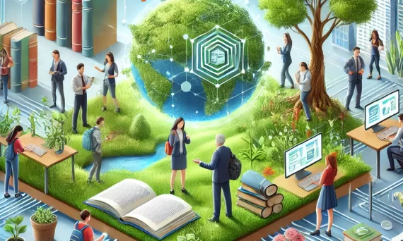 A visually engaging digital illustration representing 'The Importance of Education, Learning, and Helping Nature' for MUNTHASOFT.