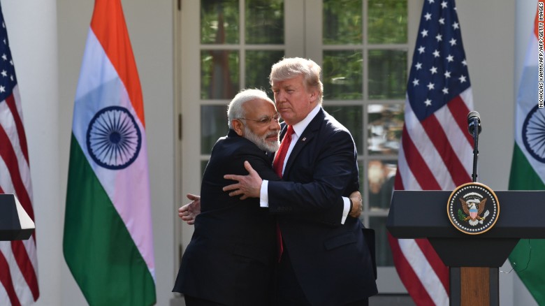 Trump and Modi Hug at Day 1 meeting 2025